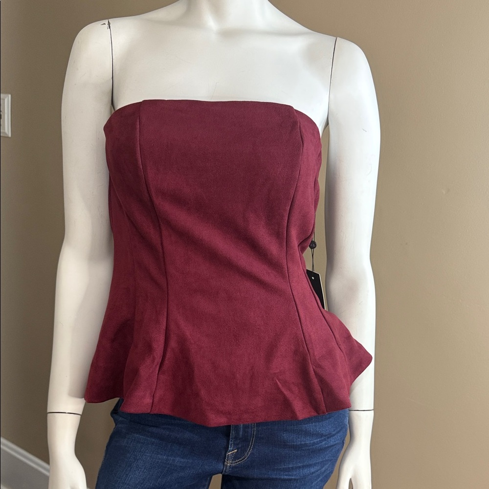 Emerson Lang Burgundy Faux Suade Top